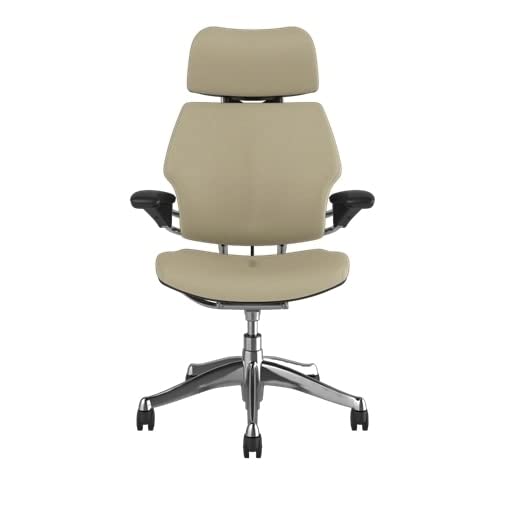 Humanscale Freedom Ergonomic Office Chair with Headrest - Adjustable Height & Duron Arms - Hard Floor Wheels - Polished Aluminum Frame & Mineral Corvara Leather - Perfect for Home Office, Executive Workspace & Long Working Hours