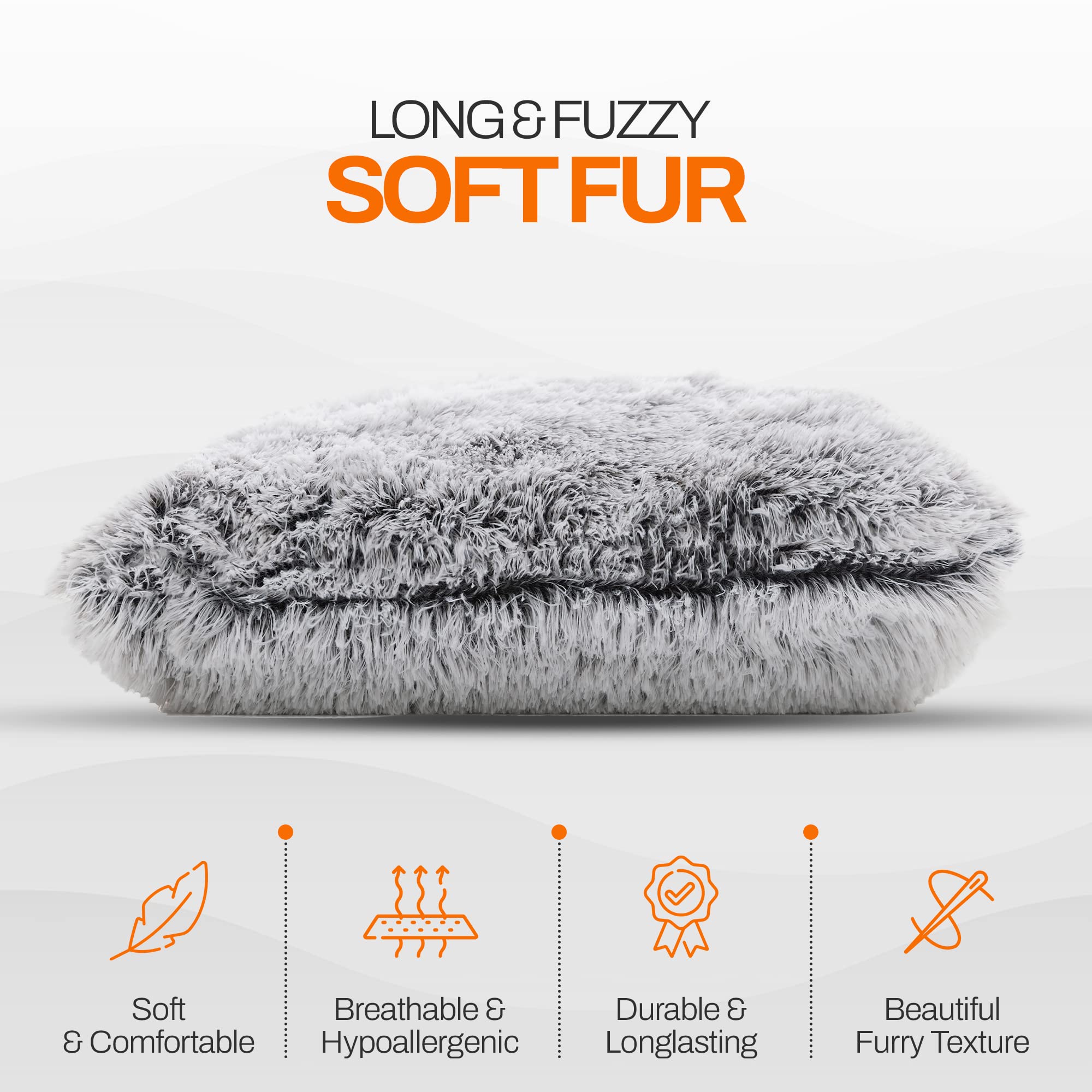 Soft Shaggy Throw Pillows for Couch & Bed - Set of 2 (18x18 Inches) with Inserts - Cozy Long Hair Faux Fur Pillows in Gray | Perfect for Living Room Decor, Bedroom Accents & Home Styling