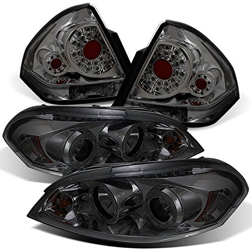 AKKON Smoked LED Halo Projector Headlights + LED Tail Lights for 2006-2013 Chevy Impala - Upgrade Your Car Lighting for Night Driving & Enhanced Style