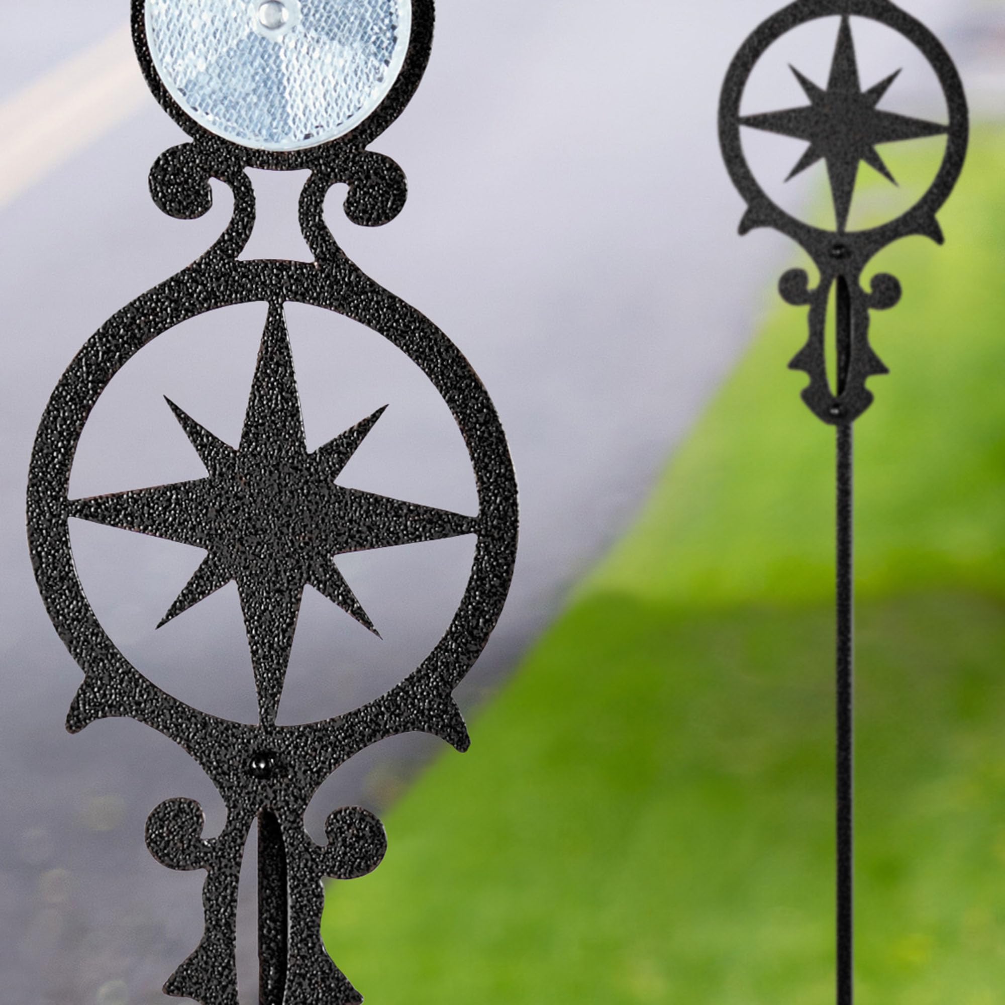 Touch of Class Pathways Reflective Driveway Marker Stake Set of 2 - Black Durable Finish with Compass Star Design for Enhanced Night Visibility | Perfect for Driveways, Walkways & Garden Pathways | Outdoor Safety Reflector Stakes for Home & Commercial Use