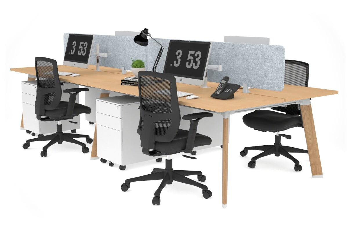 4-Person Switch Workstation with Wood Imprint Frame - 1600L x 700W Office Desk for Team Collaboration & Productivity | Ideal for Open Offices, Coworking Spaces & Home Offices