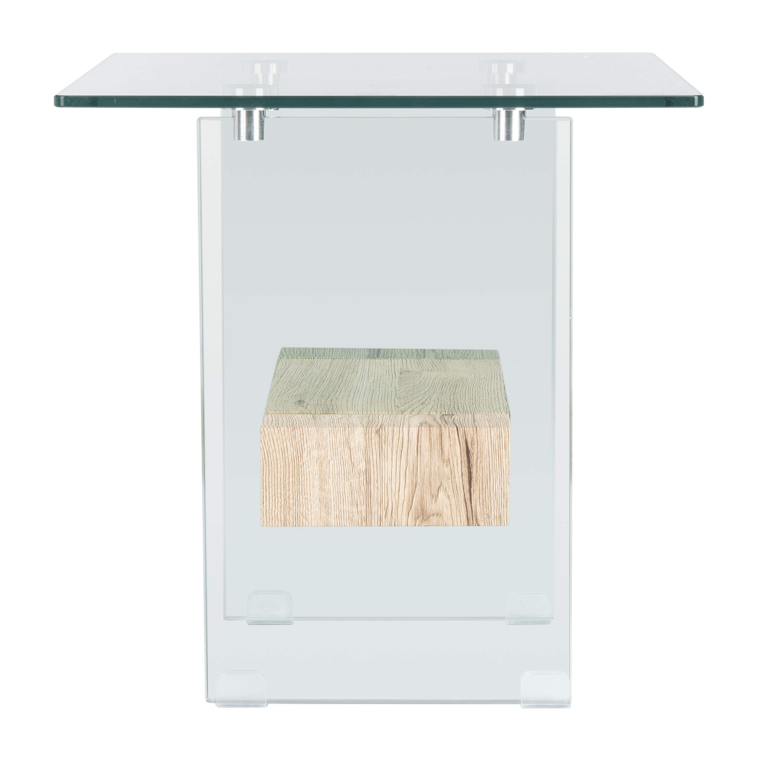 Safavieh Kayley Glass and Natural Wood Accent Table - Modern Side Table for Living Room, Bedroom, or Office Decor