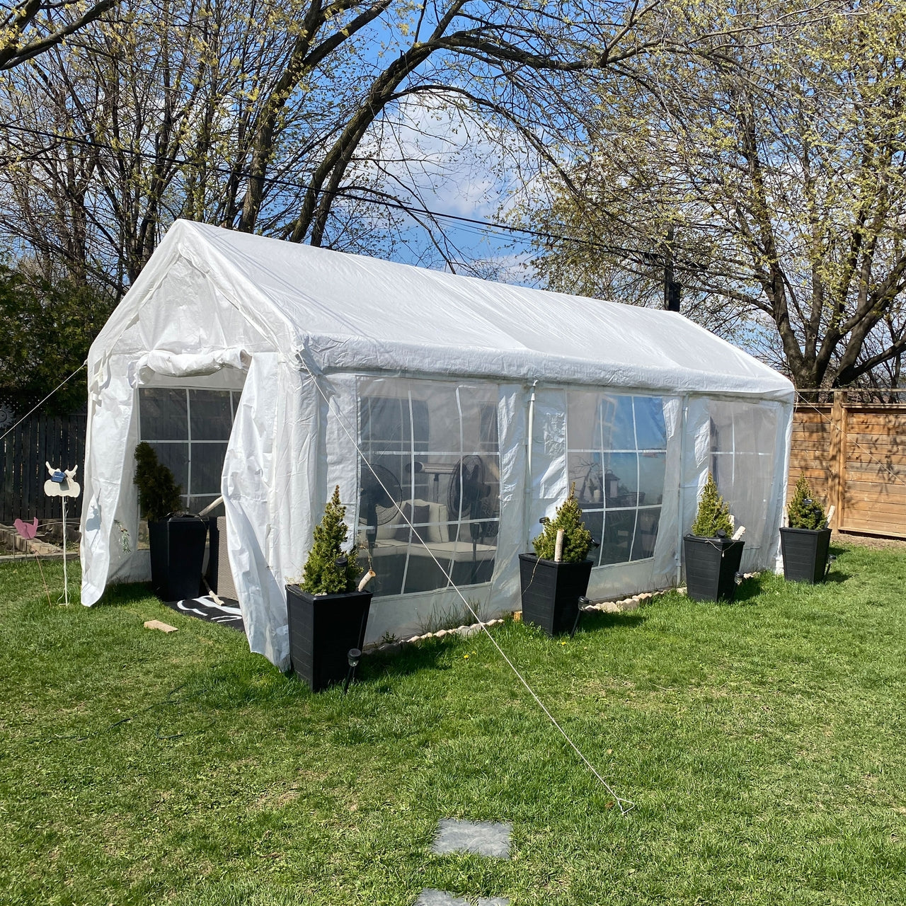 Heavy Duty 10x20 FT White Aleko Carport Canopy Tent with Sidewalls & Windows - Outdoor Shelter for Cars, RVs, Boats & Backyard Storage