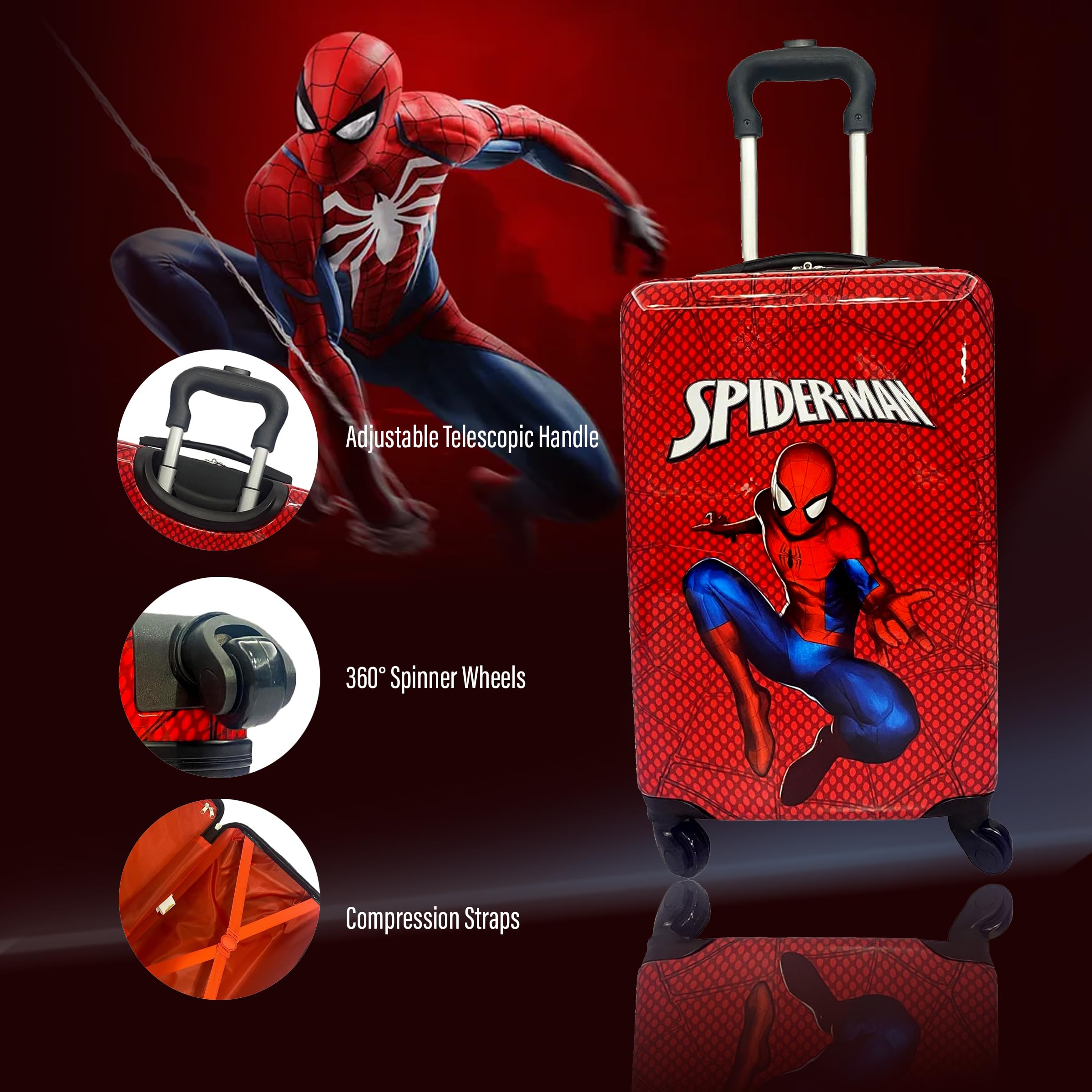 Spider-Man Kids Carry-On Luggage 20 Inch Hardside Suitcase - Lightweight Durable Tween Spinner Luggage for Air Travel, School Trips & Sleepovers | Toddler Travel Accessories