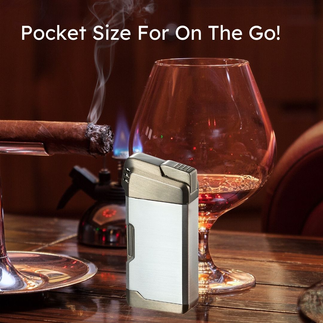 Visol Epirus Soft Flame Pipe Lighter - Silver | Premium Windproof Butane Lighter for Cigars & Tobacco Pipes | Perfect for Outdoor Use, Camping & Travel