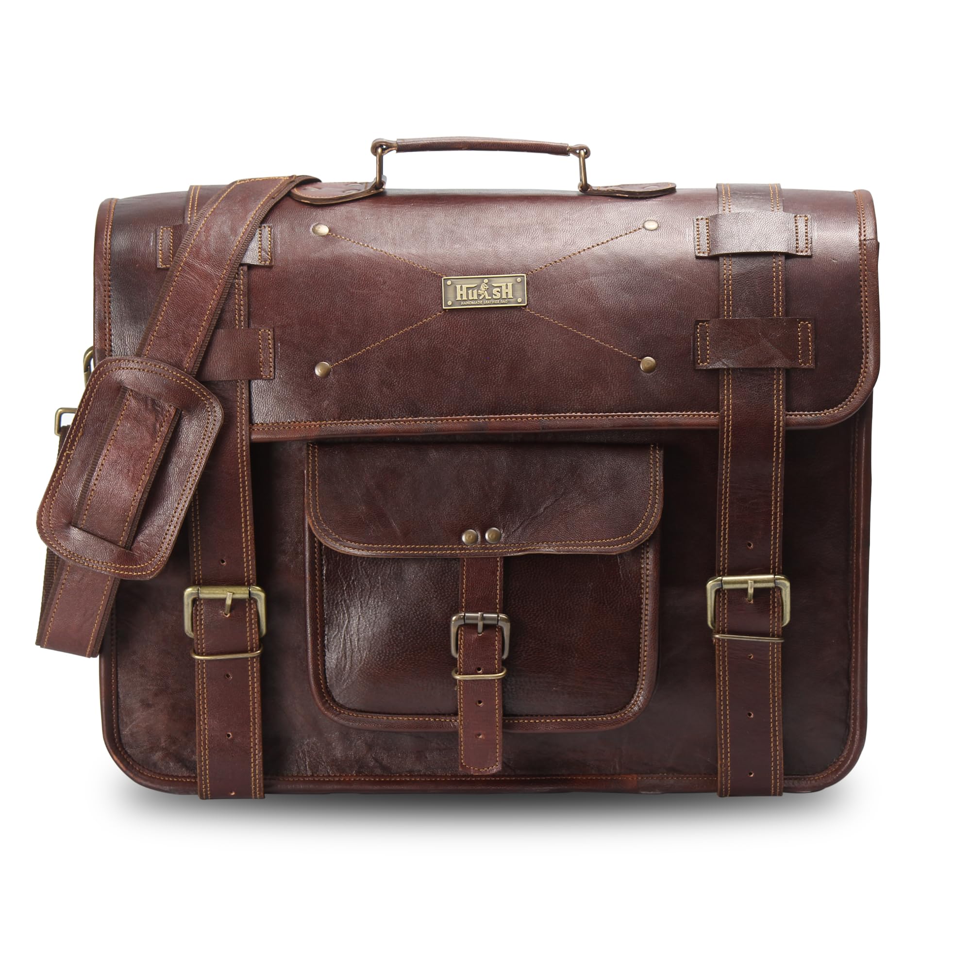 Premium Full Grain Leather Messenger Bag for Men - Durable Genuine Leather Laptop Briefcase & Business Satchel - Perfect for Office, Travel & Daily Commute