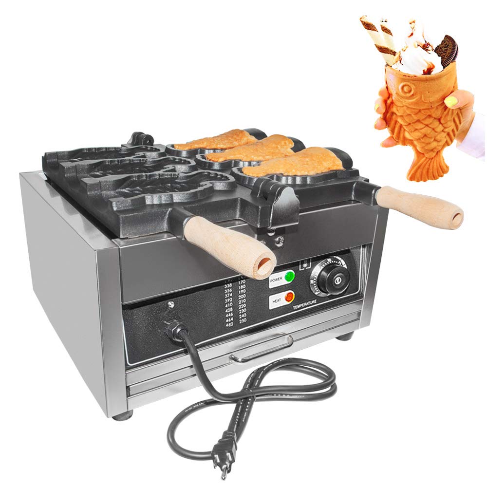 Taiyaki Fish Waffle Maker - 3-Cavity Japanese Fish-Shaped Nonstick Waffle Iron (110V) | Perfect for Bubble Tea Shops, Asian Dessert Cafés & Home Breakfast
