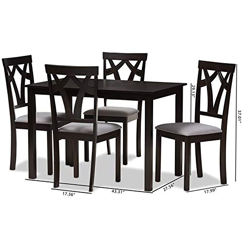 Baxton Studio Sylvia 5-Piece Dining Set - Modern Gray & Dark Brown Wood Table with 4 Chairs for Kitchen, Dining Room, Breakfast Nook & Small Spaces