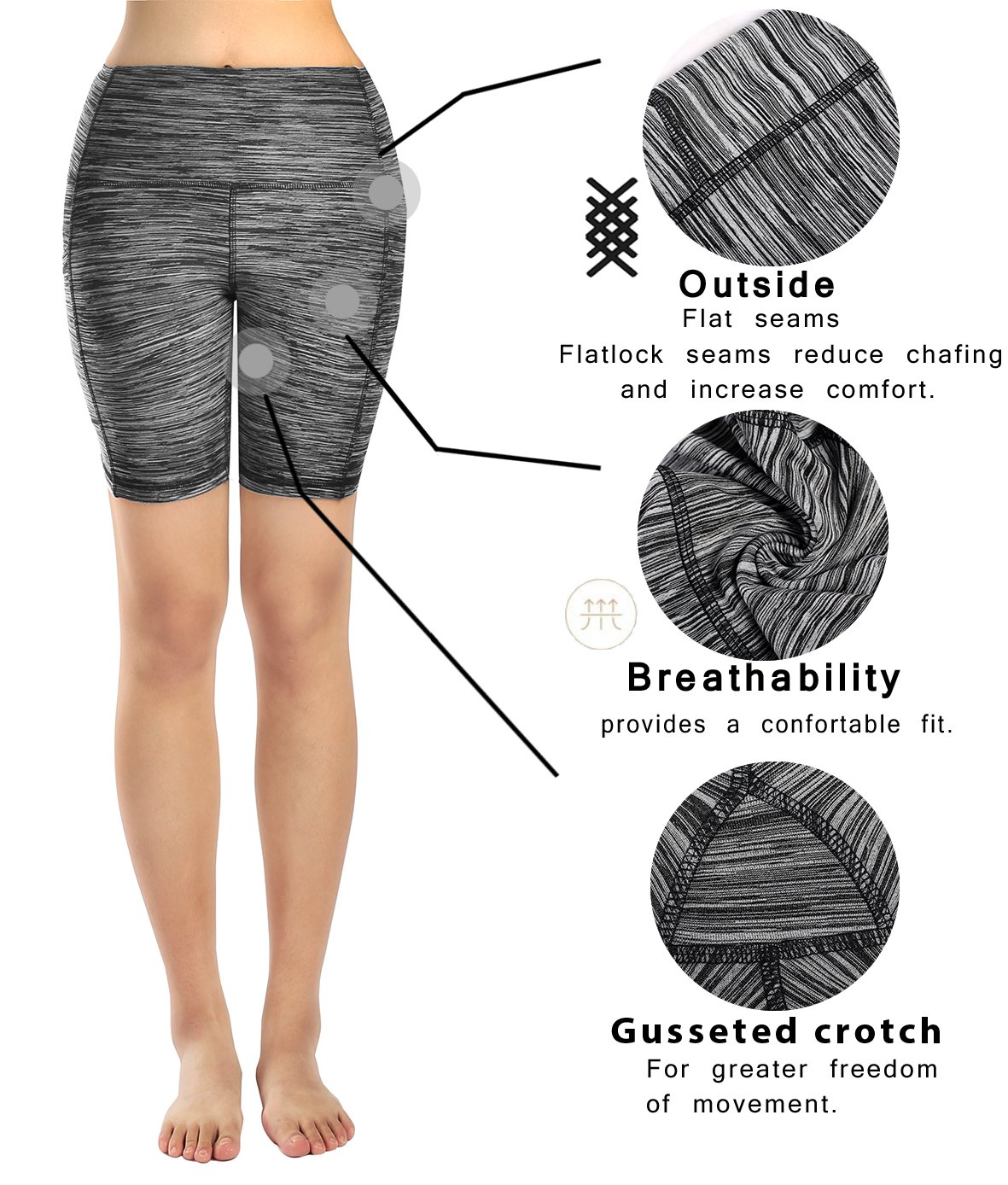 Flatik Women's High Waisted Yoga Shorts - Breathable Workout Running Shorts with Side Pockets for Gym, Yoga & Active Lifestyle