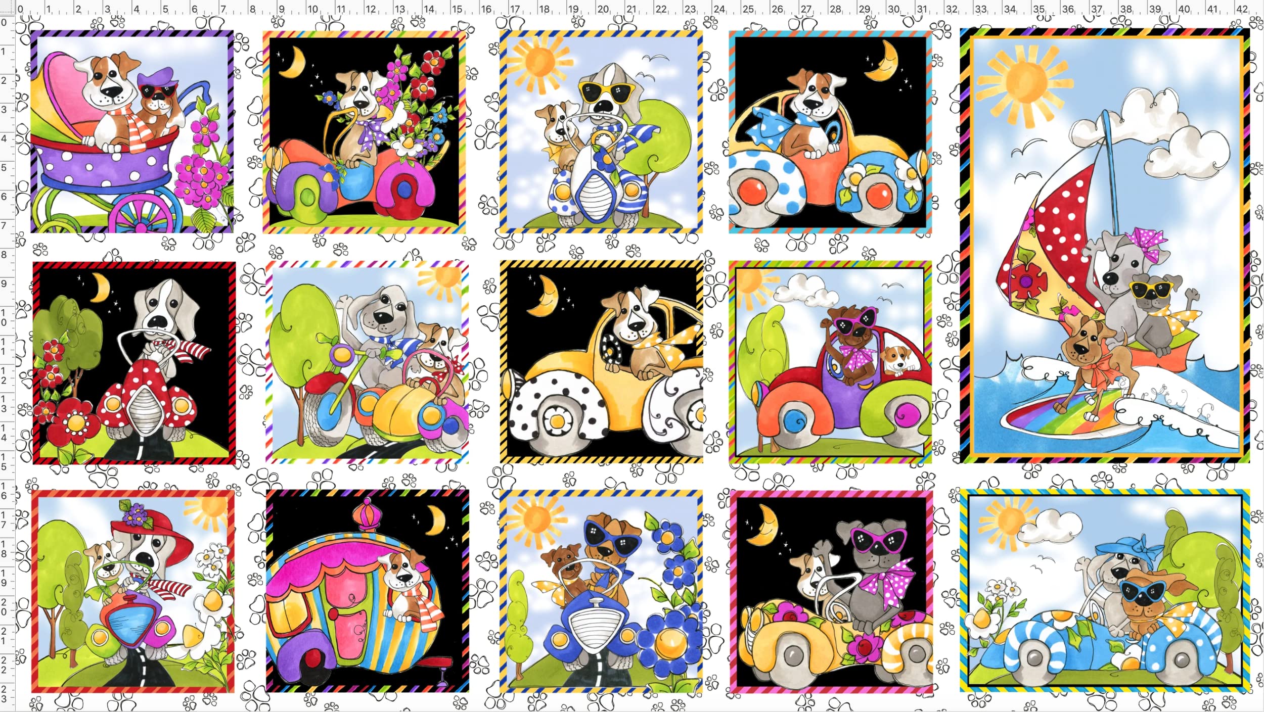 Go Doggie! White Fabric Panel for Quilting - Dog Themed Quilt Fabric for DIY Crafts, Home Decor, and Sewing Projects - Perfect for Blankets, Pillows, and Pet Accessories