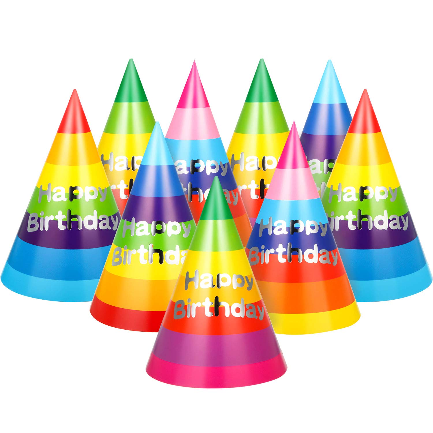 20 Pack Rainbow Party Hats for Kids & Adults - Colorful Birthday Cone Hats for Festive Celebrations, Themed Parties & Special Occasions