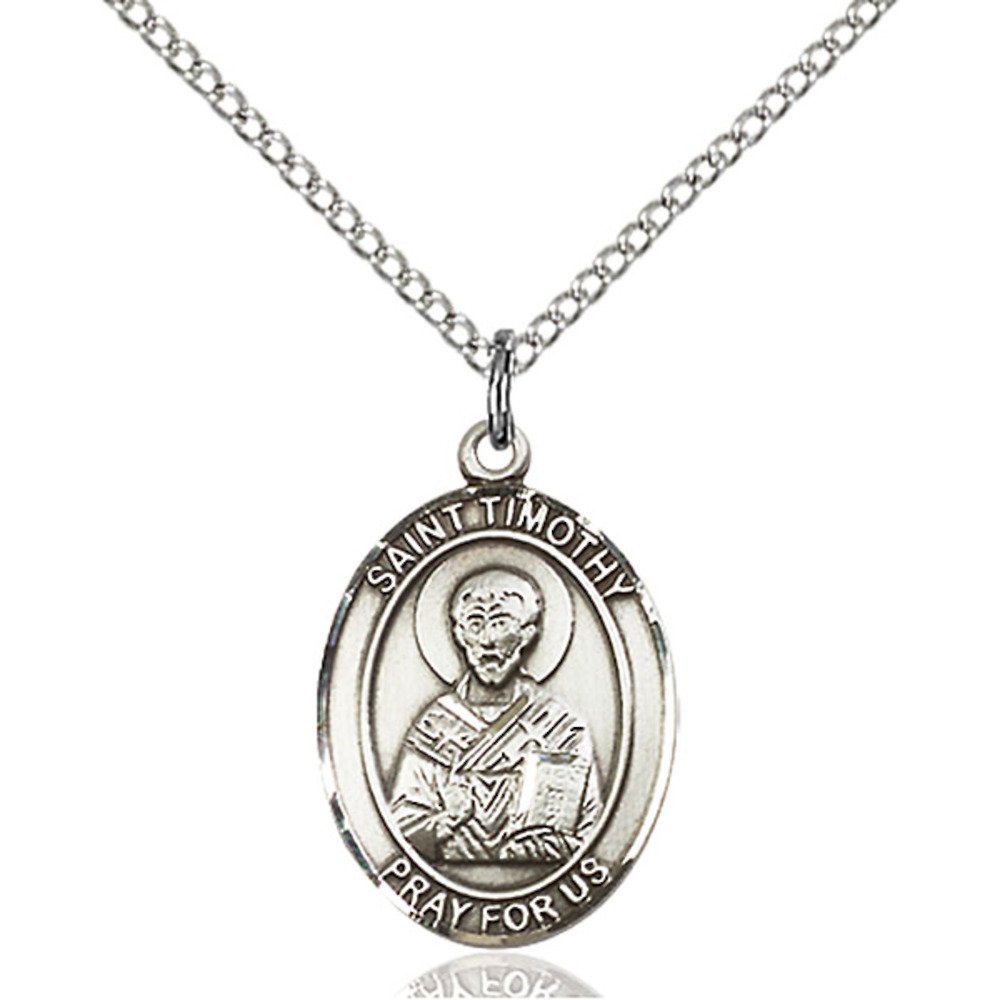 Bonyak Jewelry St. Timothy Handmade Sterling Silver Oval Medal Pendant - Perfect for Baptism, First Communion & Religious Gifts
