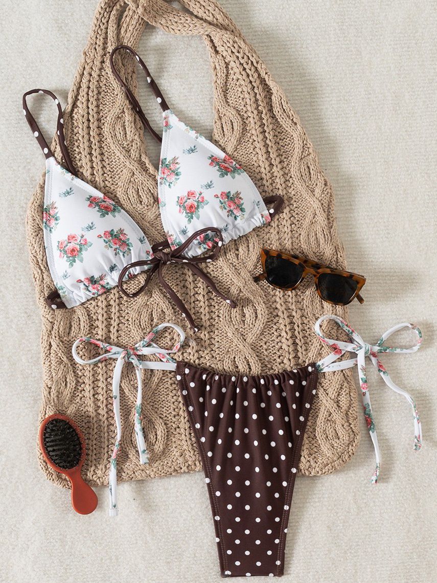 ZASUWA Women's Sexy Floral Wave Print Bikini Set - Perfect for Beach Vacation, Pool Party & Summer Swimwear