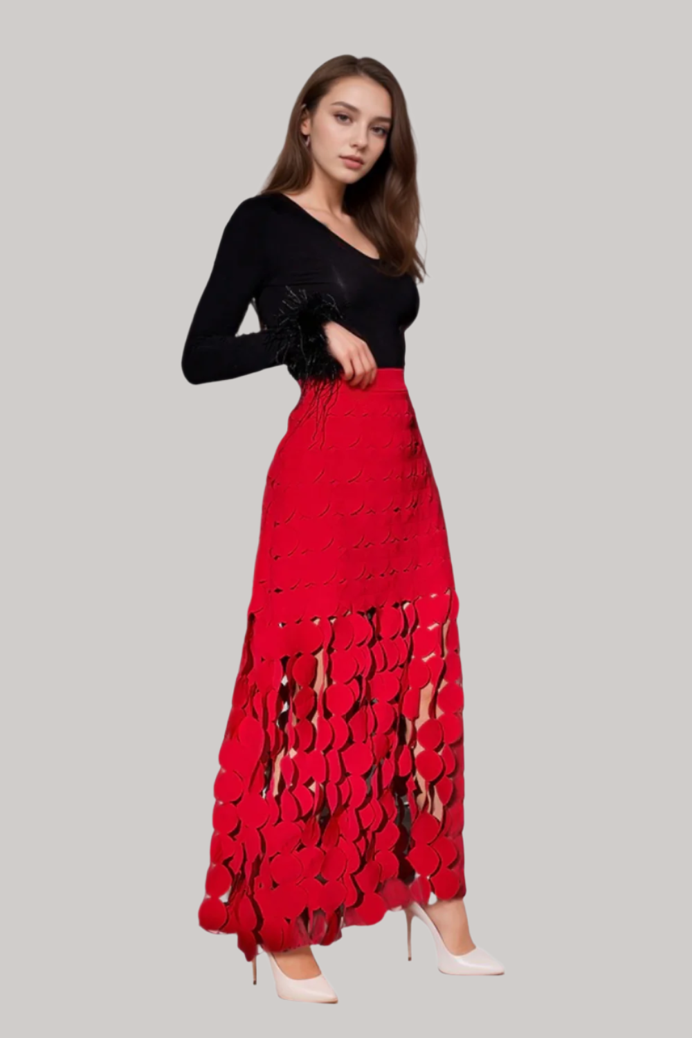 Red Circle Cutout Fringe Skirt - Sexy High Slit Party Skirt for Women | Perfect for Night Out, Club, Date & Festival