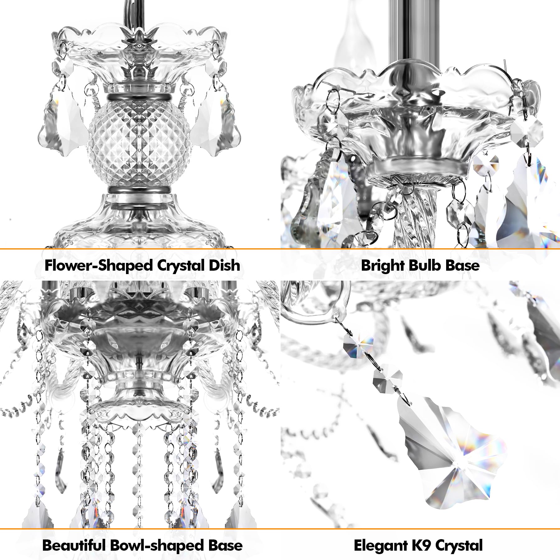 Ridgeyard 15-Light Crystal Chandelier - Modern Clear Crystal Pendant Ceiling Light Fixture for Dining Room, Living Room, Bedroom, Hallway & Entryway | Elegant Lighting for Weddings, Restaurants & Luxury Homes