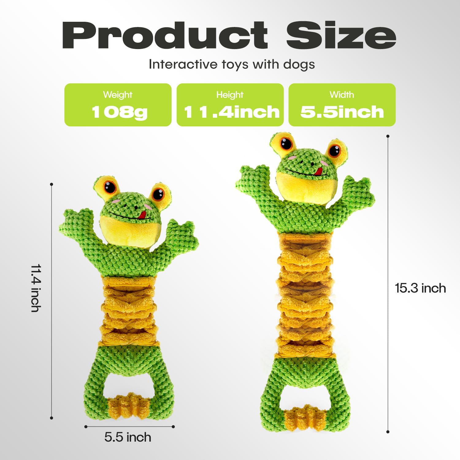 Durable Dog Tug Toy for Large Breeds - Squeaky Plush Frog Toy with Crinkle Paper for Small, Medium & Big Dogs - Perfect for Tug of War, Interactive Play & Training Sessions