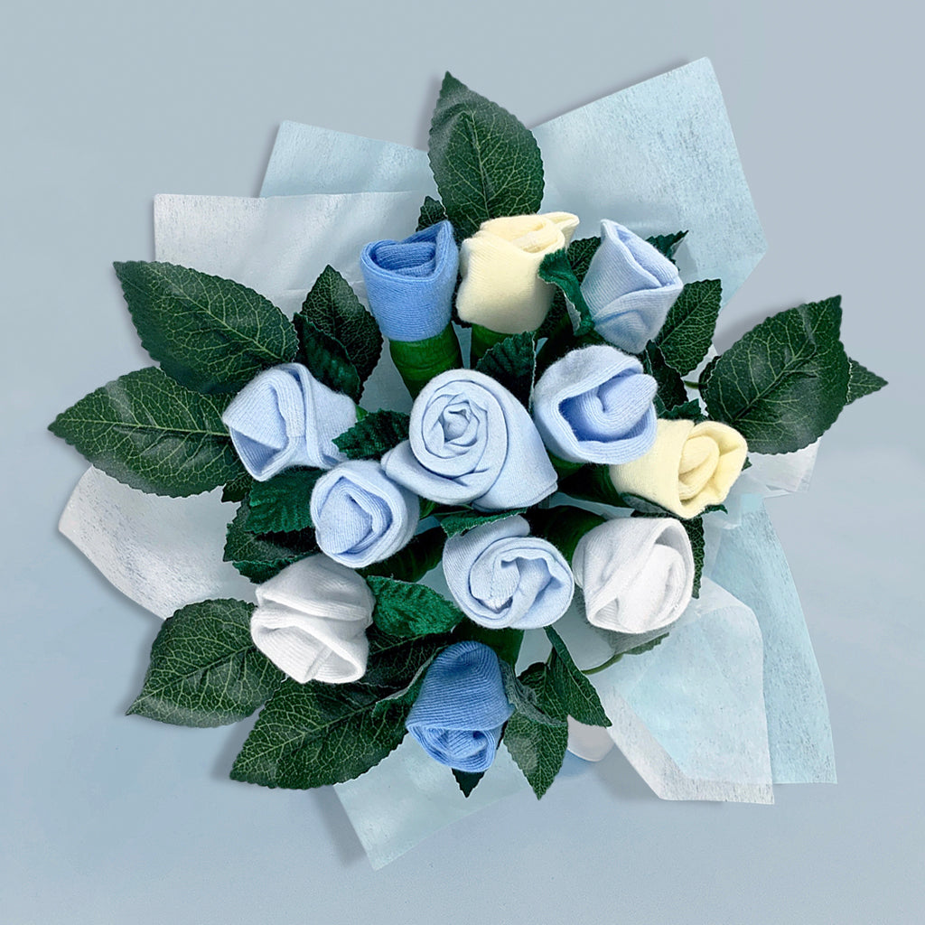 Blue Welcome Baby Clothes Posy with Little Love Baby Wrap - Soft Newborn Swaddle Blanket for Sleeping, Nursing & Photo Shoots