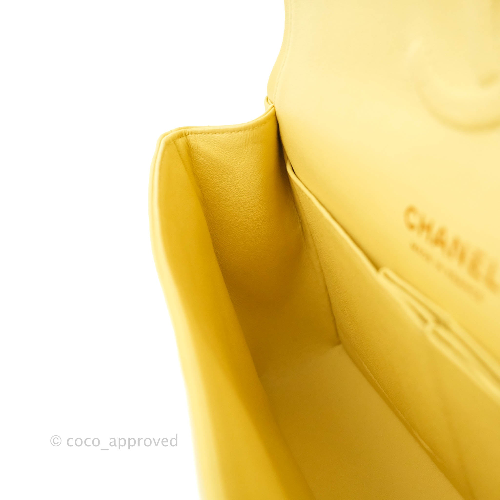 Chanel Classic Medium Flap Bag - Chevron Yellow Lambskin Leather with Gold Hardware | Luxury Designer Handbag for Women | Perfect for Parties, Date Nights & Special Occasions