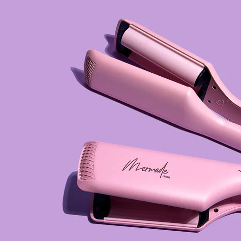Mermade Hair The Double Waver Pink - Professional Hair Curling Iron for Beach Waves & Loose Curls - Perfect for Home Styling, Parties & Special Occasions