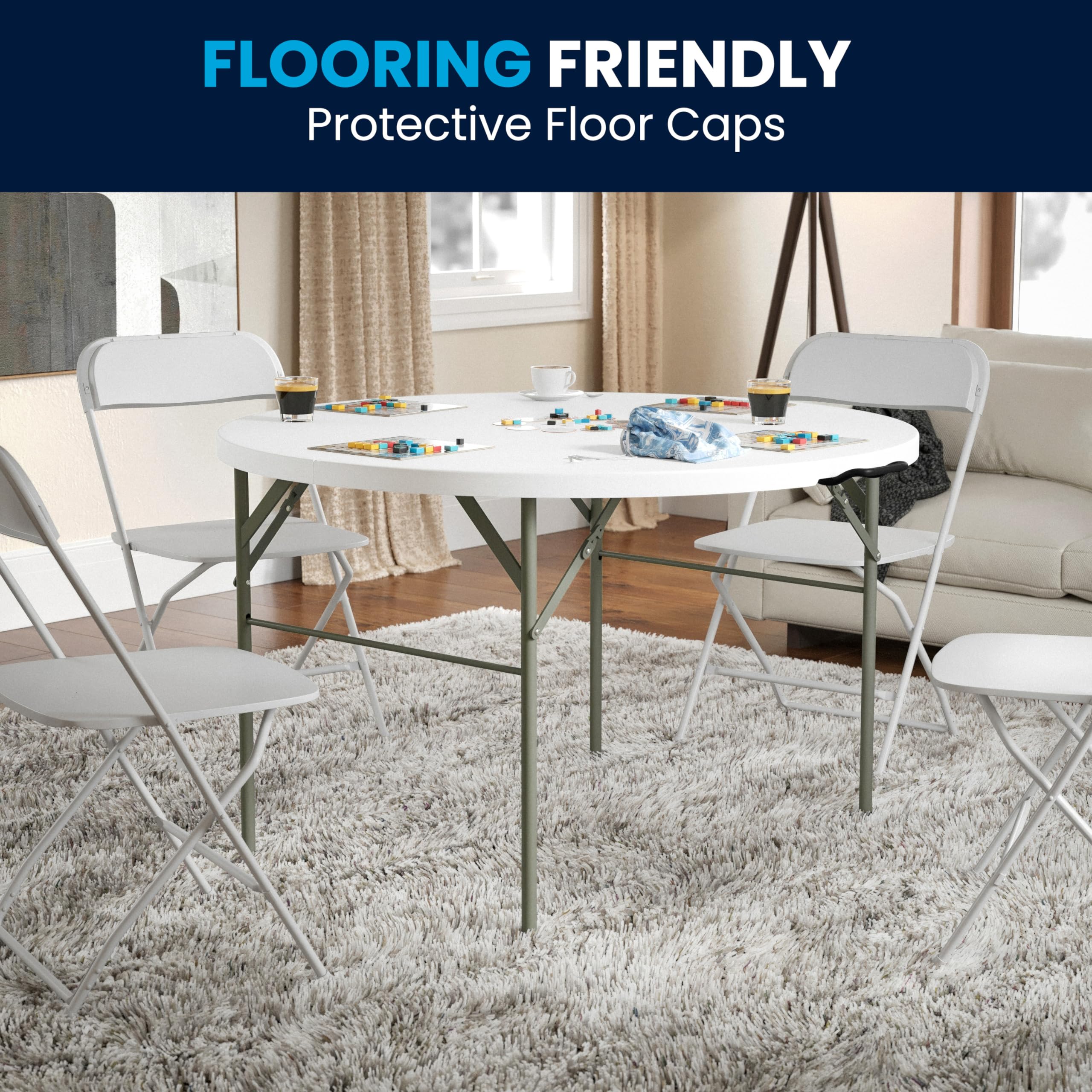 Flash Furniture Freeman 4-Foot Round Plastic Folding Table with Carrying Handle - Lightweight Bi-Fold Portable Banquet Table for Parties, Events, Picnics & Camping - Indoor/Outdoor Use - White