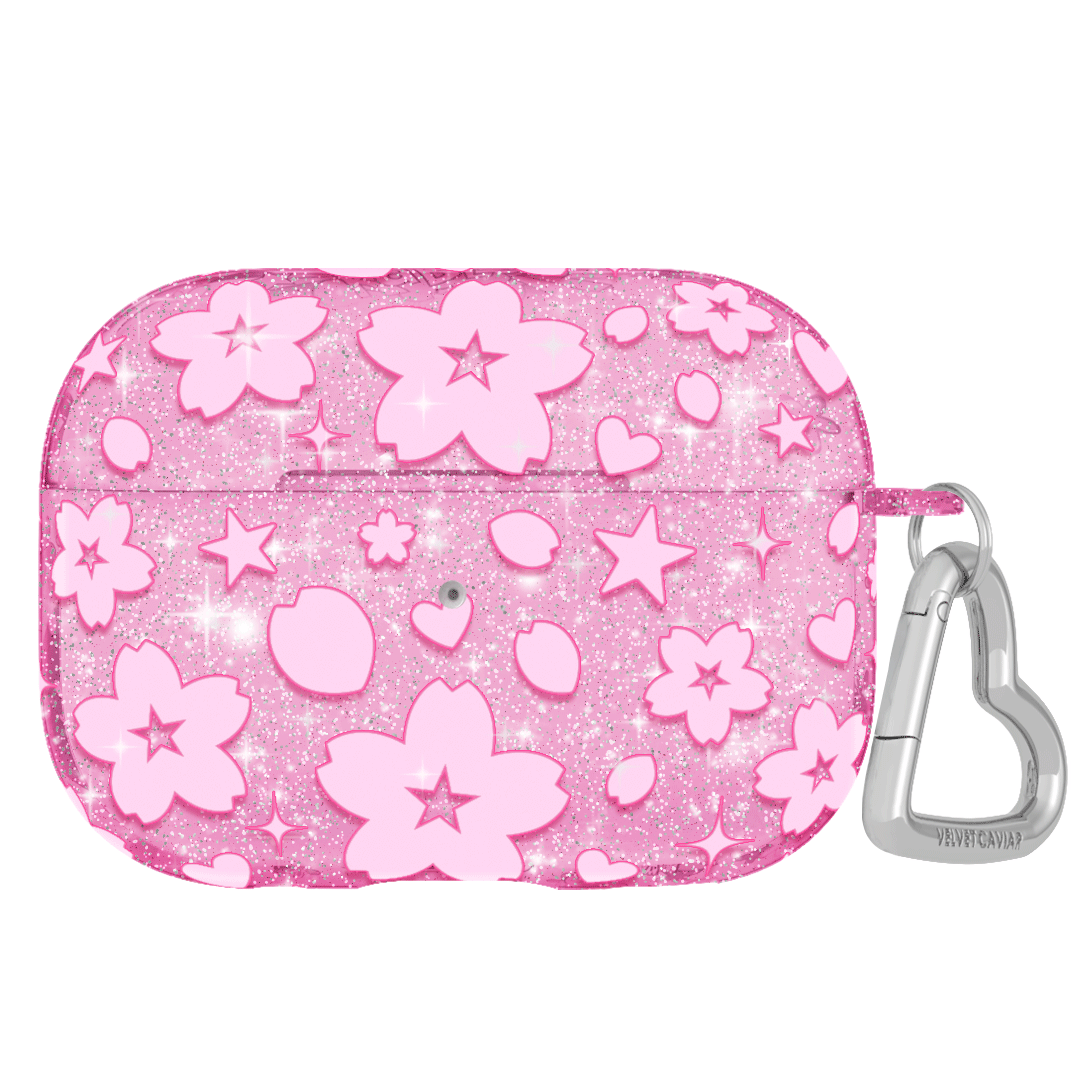 Cherry Blossom Glitter AirPod Case - Cute Pink Floral Design Protective Cover for Apple AirPods 1/2/3/Pro - Perfect Gift for Women & Girls, Great for Spring Outfits & Travel Accessories