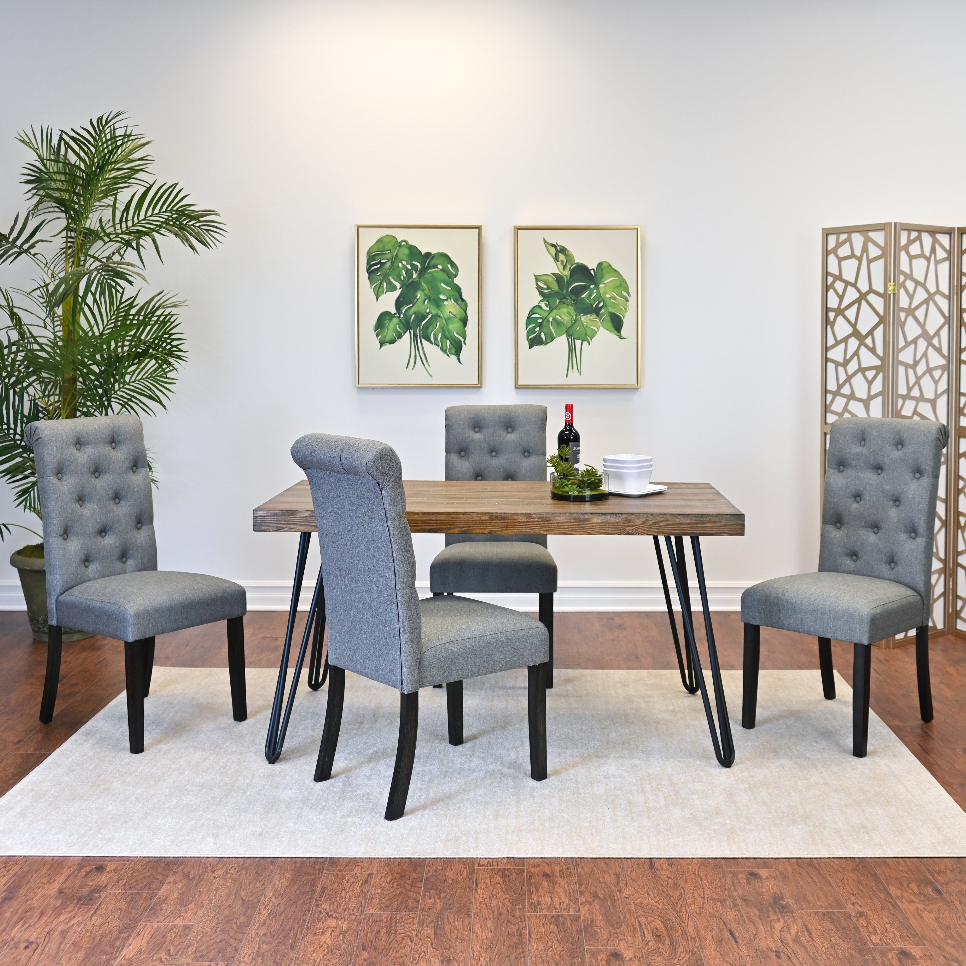 Roundhill Furniture Ashford 5-Piece Dining Set with Hairpin Leg Table and 4 Chairs - Modern Kitchen & Dining Room Furniture for Small Spaces