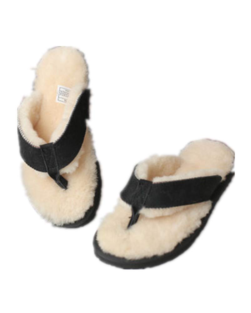 Genuine Sheepskin Fur Lined Flip Flops - Winter Warm Unisex Slides for Women & Men - Real Sheep Leather & Suede Thong Sandals - Cozy Indoor/Outdoor House Slippers for Winter Comfort