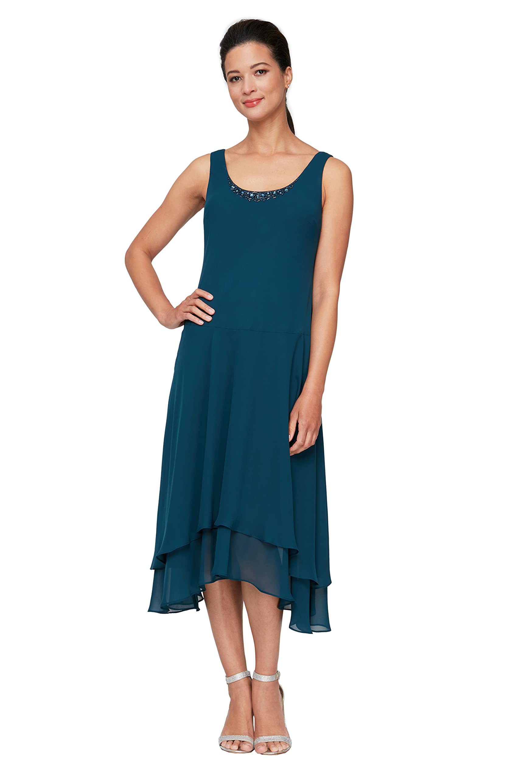 Elegant Embellished Neckline Mother of the Bride Dress for Women - Wedding Guest Formal Gown in Petite & Regular Sizes | Perfect for Weddings, Receptions, and Special Occasions