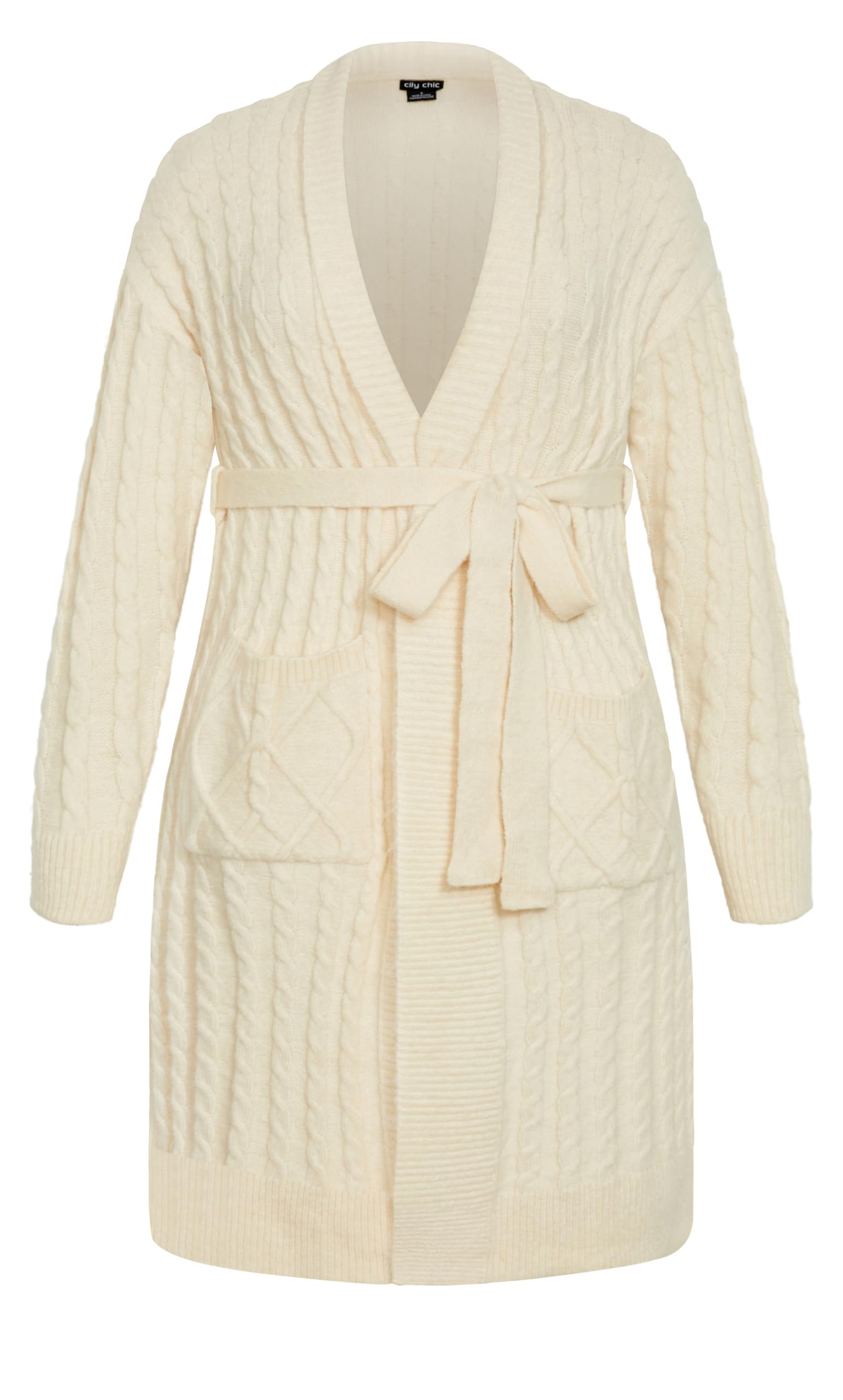 Women's Plus Size Kelsey Cardigan - Soft Cream Open Front Long Sleeve Knit Sweater for Casual Wear, Office & Fall Layering
