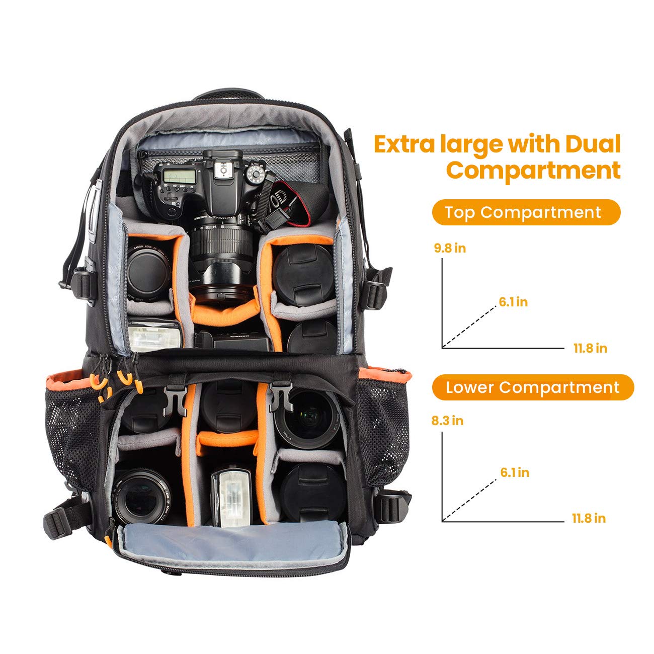 TARION Pro 2-in-1 Large Camera Backpack with 15.6