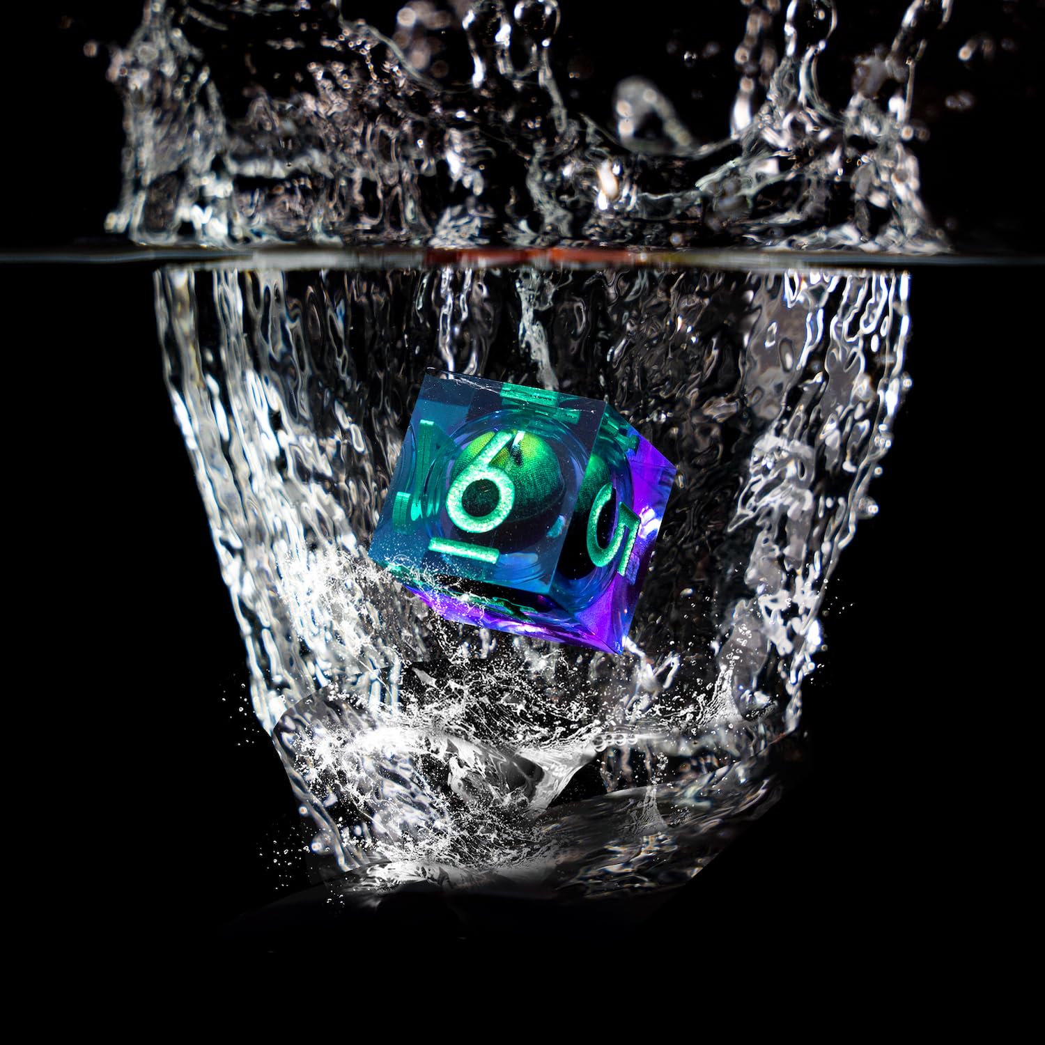 D&D Dragon Eye Dice Set - 7-Piece Sharp Edge Liquid Core Resin Handmade Dice with Cat Eye Effect for Dungeons & Dragons, RPG, TTRPG (Green Purple Dragon Eye) - Perfect for Tabletop Gaming, Gift Giving & Roleplaying Adventures