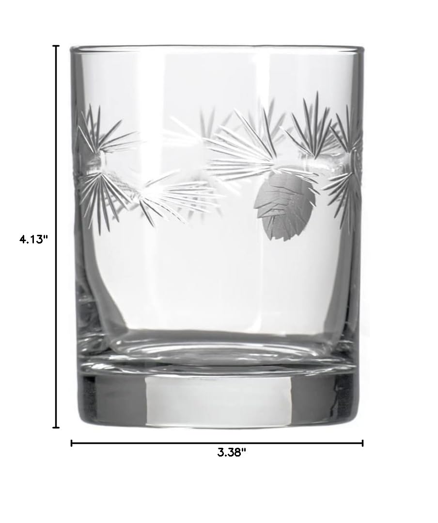 Premium Rolf Glass Icy Pine Double Old Fashioned Whiskey Glasses Set of 4 - 13oz Lead-Free Etched Tumbler Glasses - Handcrafted in USA - Perfect for Bourbon, Scotch & Cocktails at Home Bars & Gifts