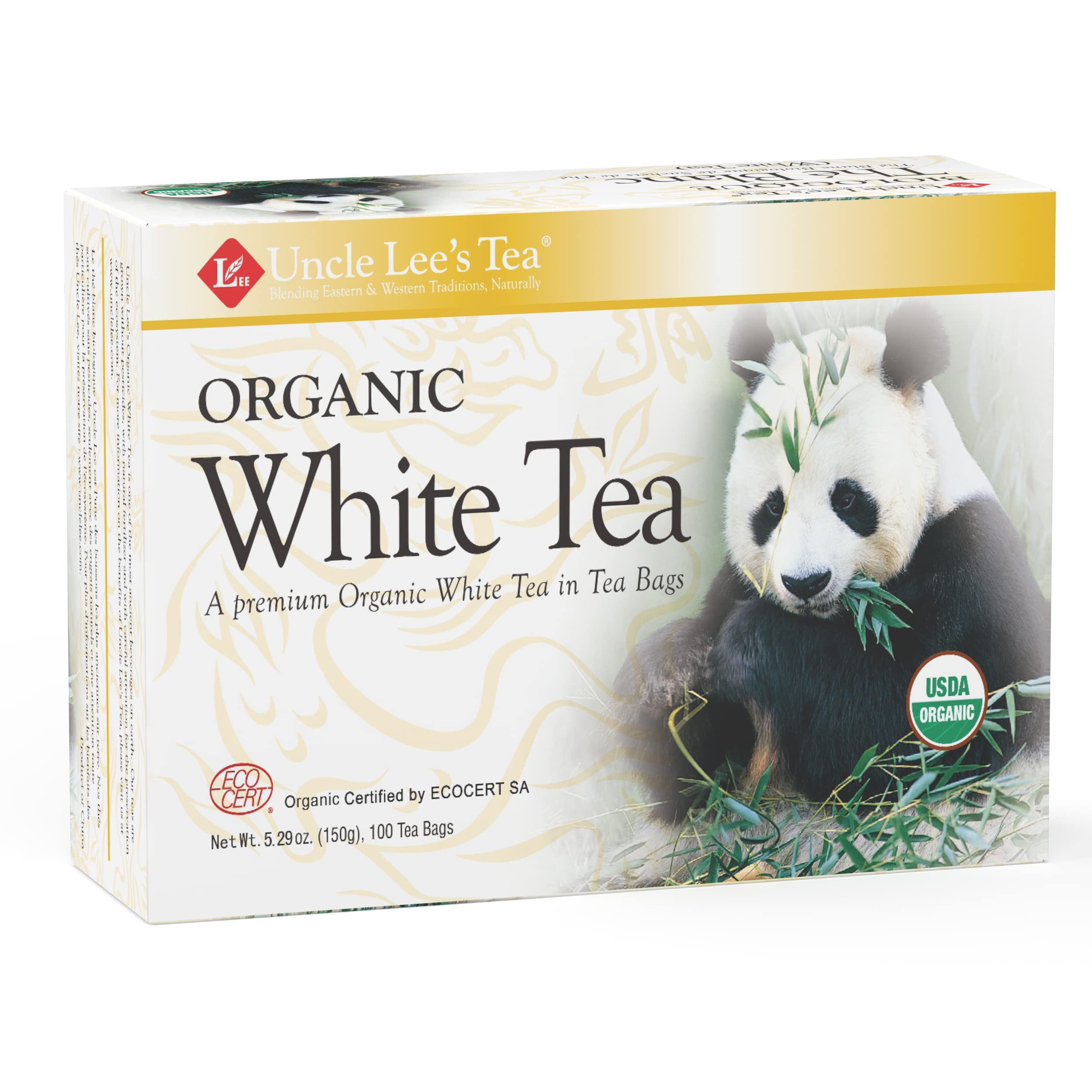 Uncle Lee's Organic White Tea Bags - Premium Low Caffeine Antioxidant-Rich Tea for Daily Wellness, Individually Wrapped (100 Count, Pack of 2) - Perfect for Morning Relaxation, Afternoon Boost & Evening Calm