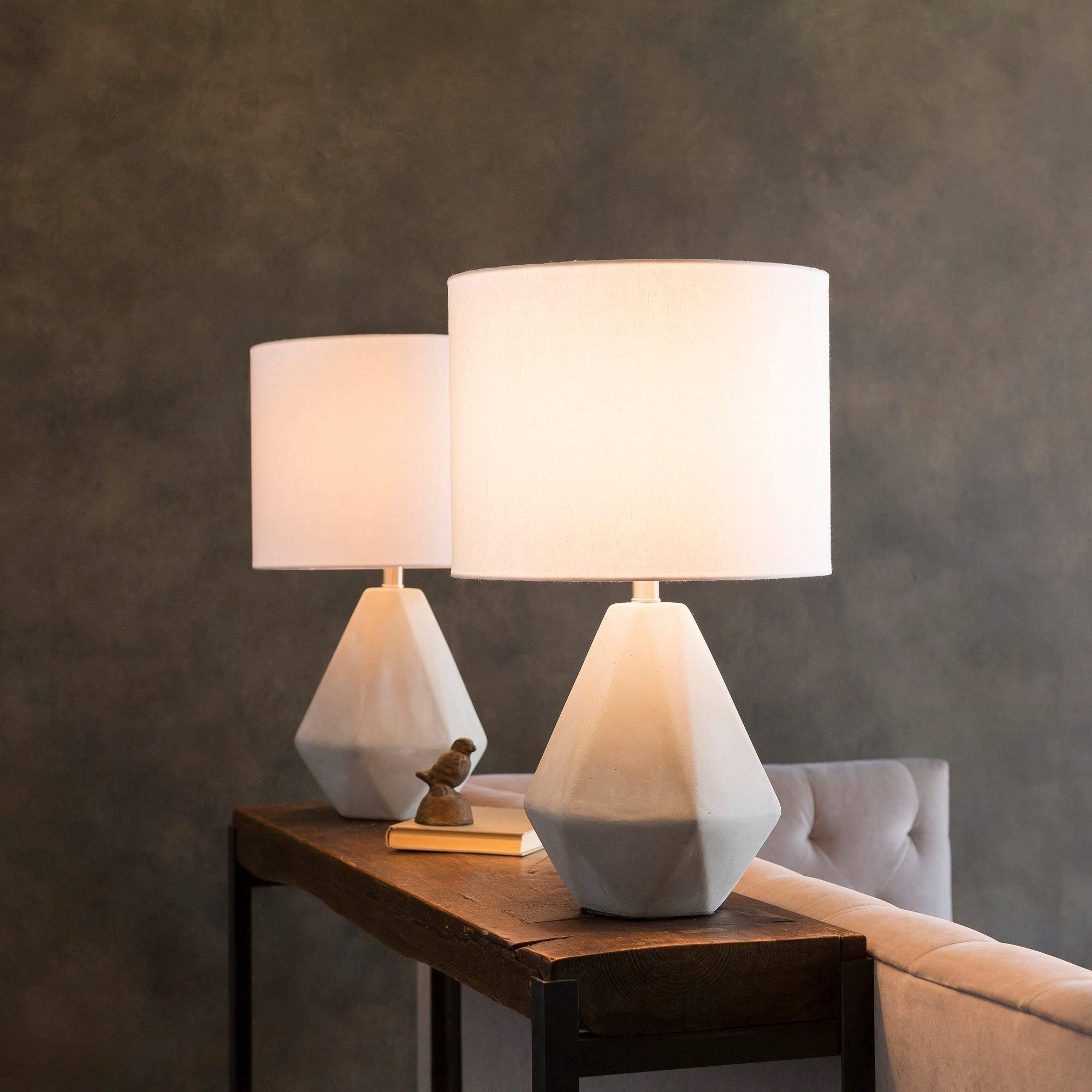 Industrial Modern Concrete Table Lamp - Grey White Cement Glass Floor Lamp for Bedroom, Office & Coffee Table - Stylish Lighting Fixture for Home Decor & Workspace Ambience