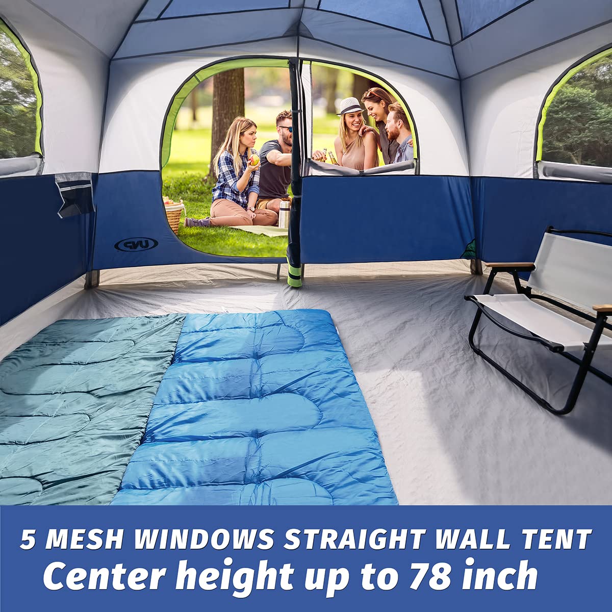 UNP 6-Person Waterproof Windproof Family Camping Tent - Double Layer, Easy Setup with 1 Mesh Door & 5 Large Windows (10'x9'x78