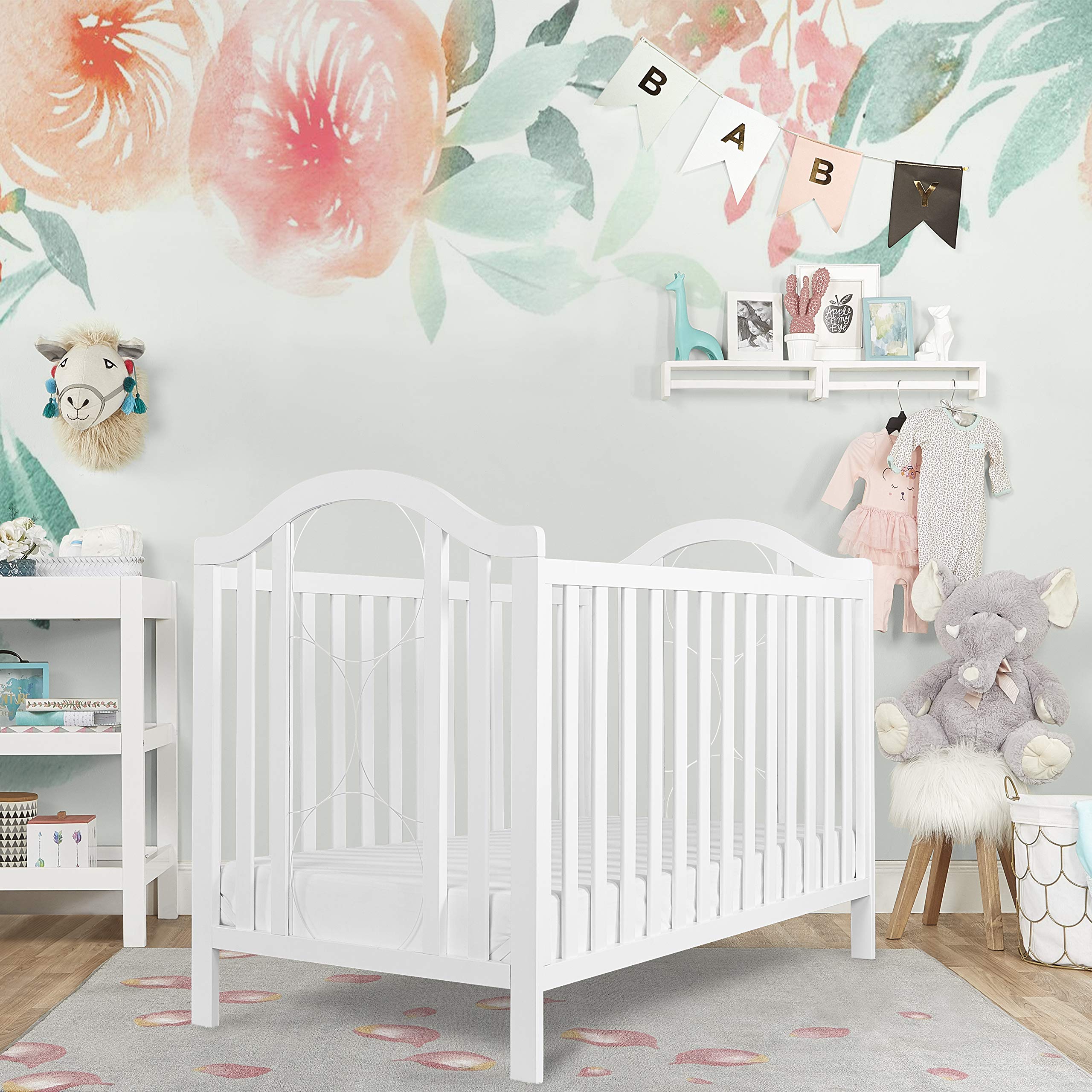 Ariel Convertible Crib in White - Greenguard Gold Certified Safe Baby Crib | Nursery Furniture for Newborns & Toddlers | Converts to Toddler Bed & Daybed