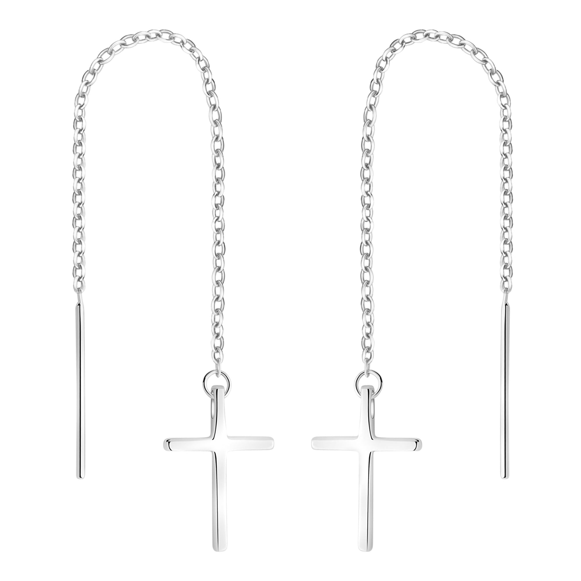 SOFIA MILANI 925 Sterling Silver Cross Threader Earrings for Women - Hypoallergenic Dainty Jewelry Gift - Perfect for Everyday Wear, Parties & Special Occasions
