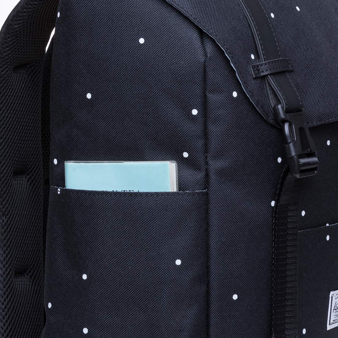 Vintage Casual Polyester and Leather Rucksack Backpack for Men & Women - Durable Nylon Black Dot Design - Perfect for Travel, Hiking, and Everyday Use