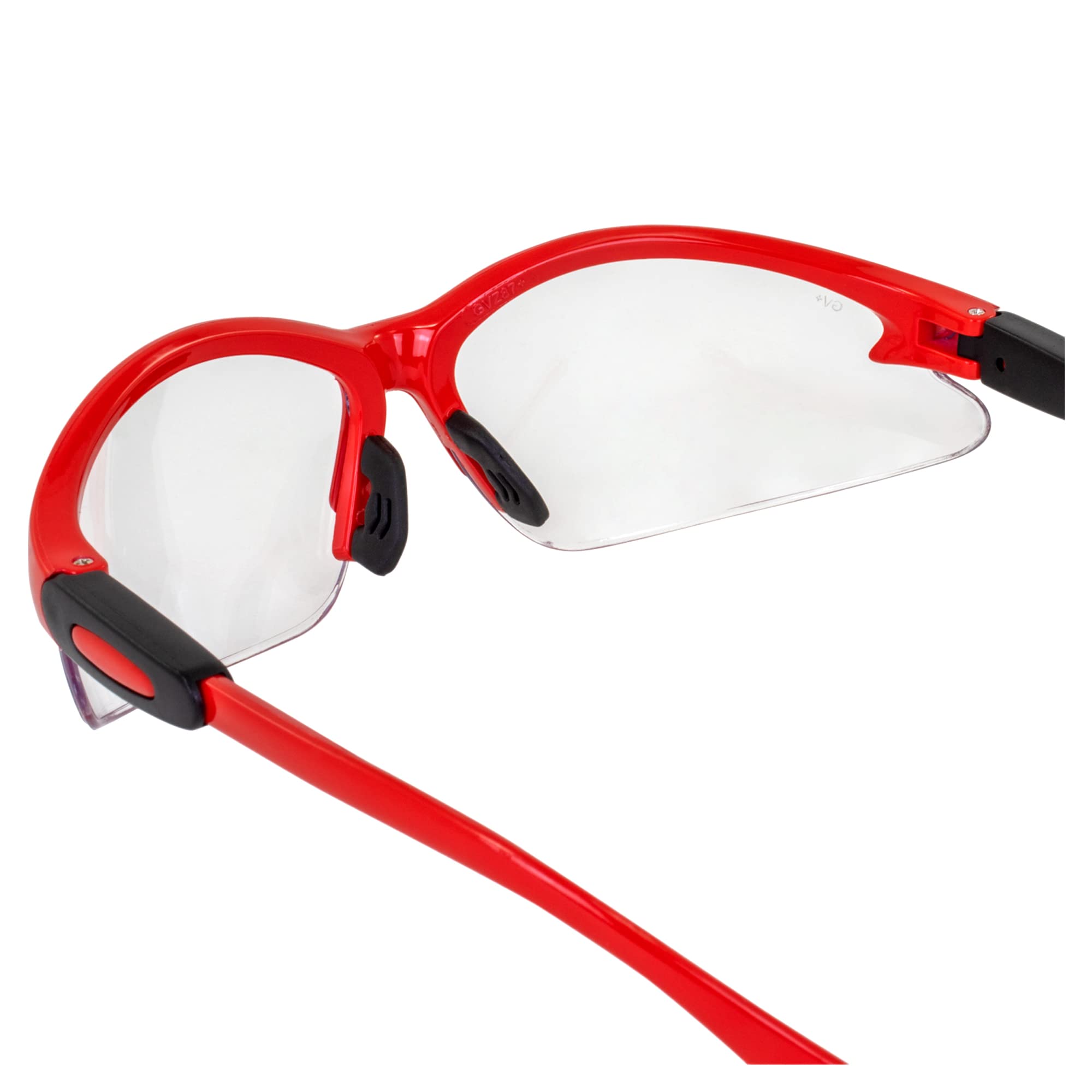Cougar Safety Glasses for Nurses, Dental & Shooting - Red Frame Clear Lens - Work & Outdoor Protection