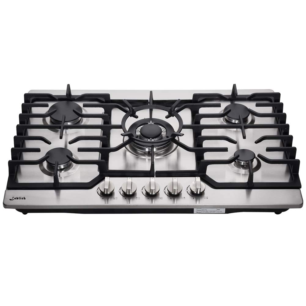 30-Inch 5-Burner Built-in Gas Cooktop with Stainless Steel & Cast Iron Grates - LW5S01A (LPG/NG Convertible) | Professional Kitchen Stove for Home Cooking, Baking & Entertaining