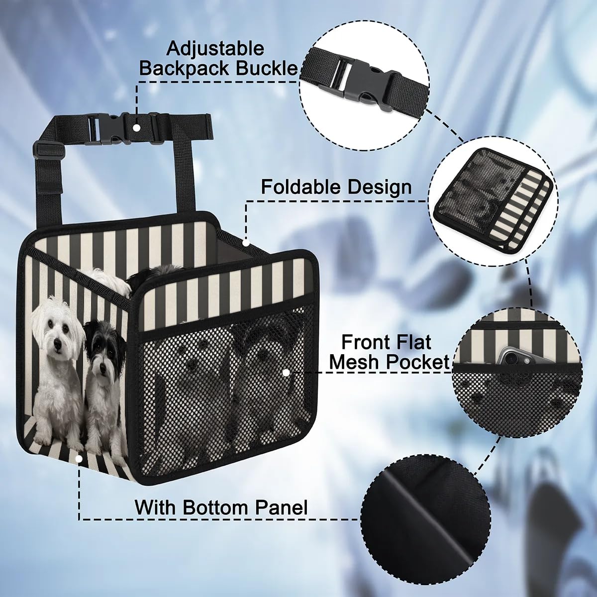 Premium PU Leather Foldable Backseat Car Organizer with Puppy Dog Stripe - Hanging Storage Bag for Car Accessories | Perfect for Road Trips, Family Travel & Pet Owners