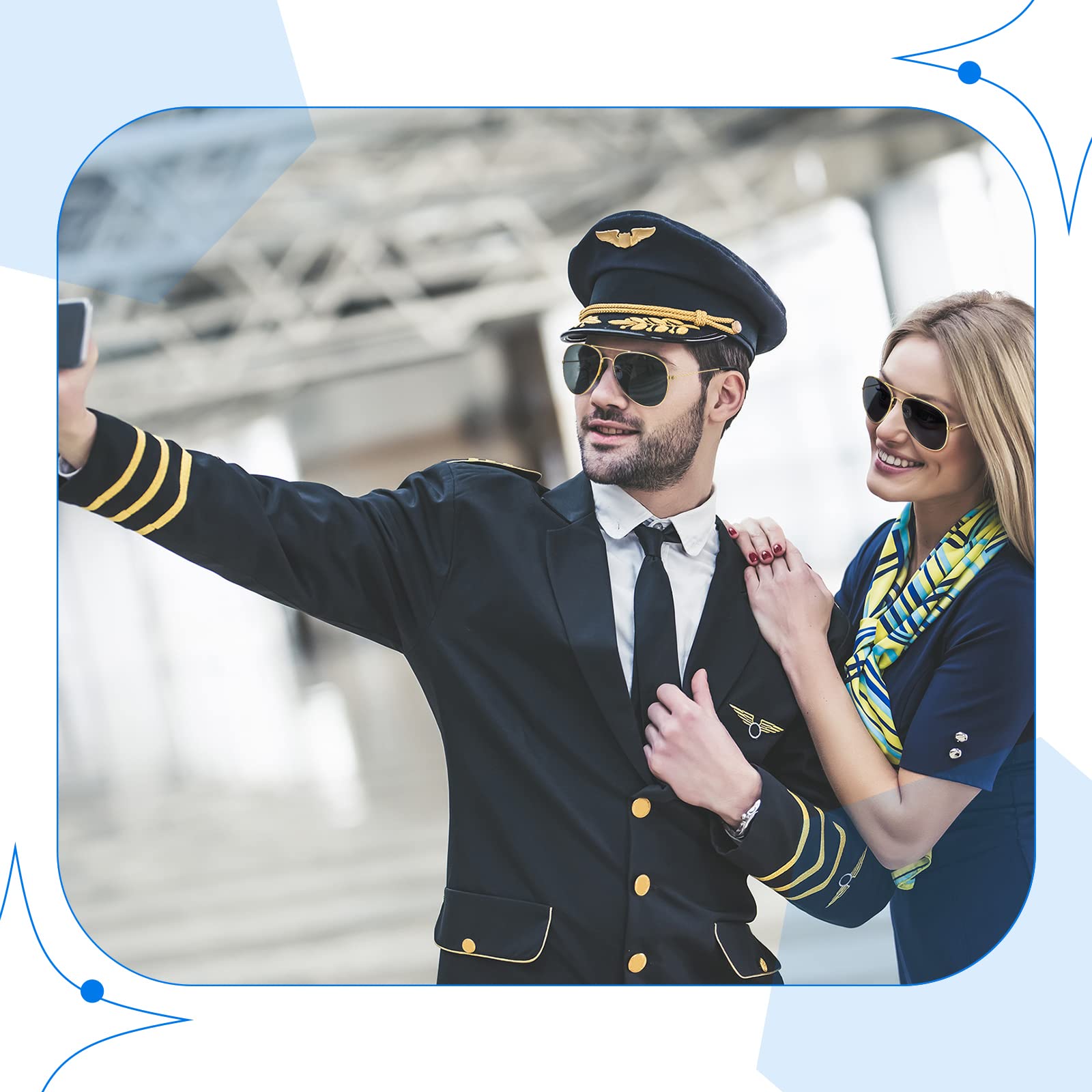BBTO 2-Piece Military Pilot Costume Set - Silver Metal ID Tag Necklace & Sunglasses for Men & Women - Perfect for Halloween, Cosplay, Airsoft, and Themed Parties