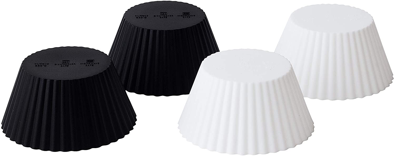 Fox Run 12-Piece Silicone Baking Cups Set - Black & White Reusable Cupcake Liners for Muffins, Cupcakes & Desserts - Perfect for Baking, Parties & Home Kitchen Use