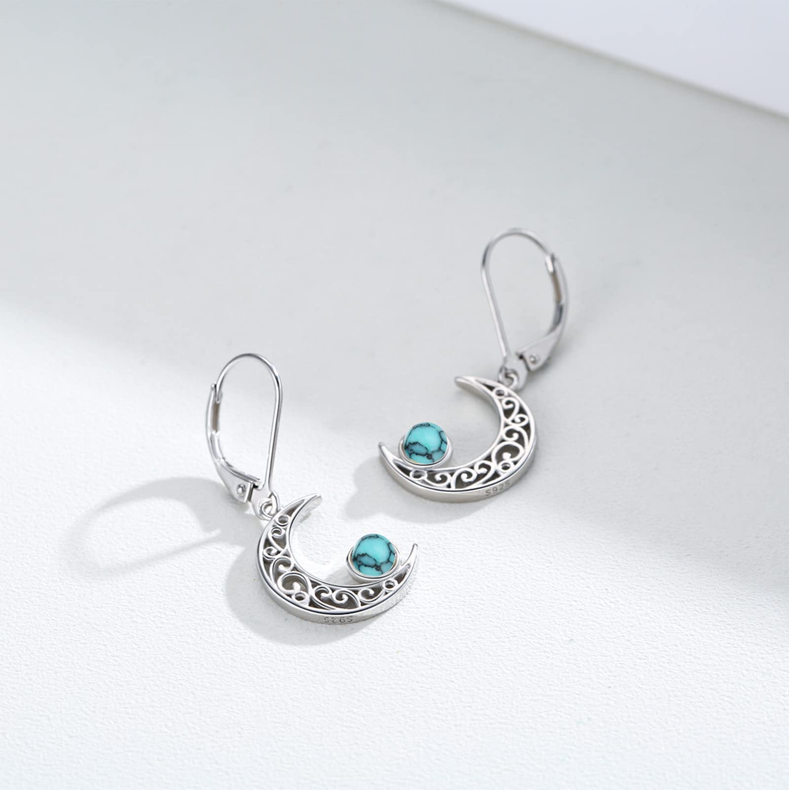 Celtic Moon Earrings for Women - 925 Sterling Silver Opal, Moss Agate & Turquoise Dangle Earrings | Hypoallergenic Star and Moon Jewelry | Perfect Gift for Birthday, Anniversary & Boho Fashion Accessories