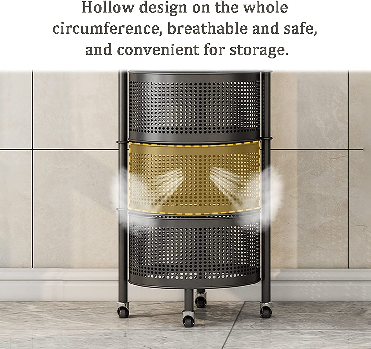 360° Rotating Floor-to-Ceiling Kitchen Storage Basket - 3/4/5 Tier Adjustable Fruit & Vegetable Organizer with Universal Wheels for Pantry, Supermarket, or Home Use