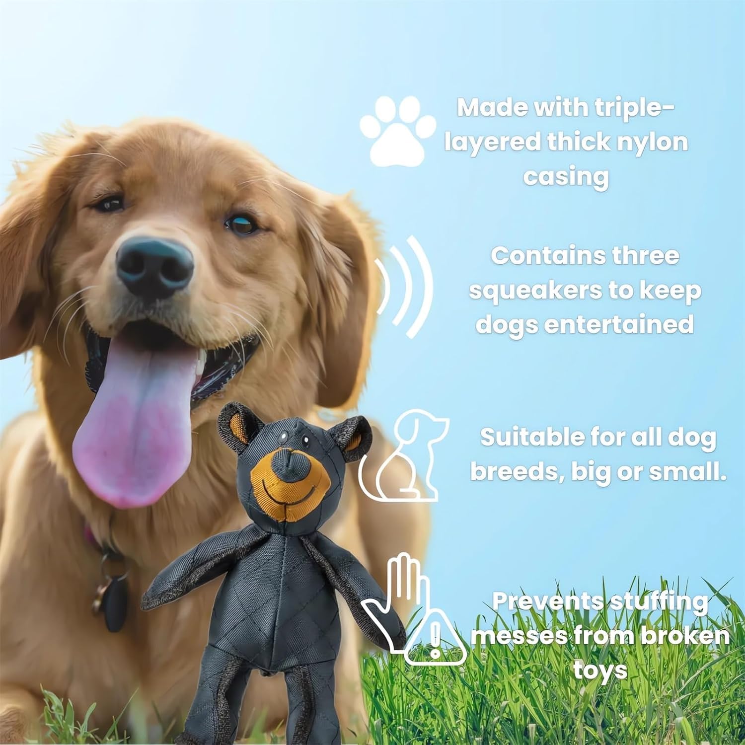 Unbreakable Bear Dog Toy - Indestructible Chew Toy for Large Breed Dogs, Heavy Duty Squeaky Plush Toy (2-Pack) - Perfect for Aggressive Chewers, Playtime & Training