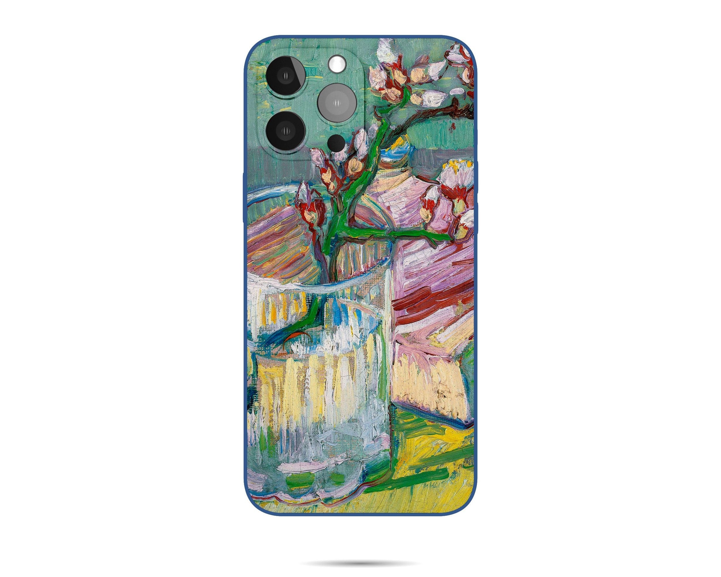 Vincent Van Gogh Blossoming Almond Branch iPhone Case - Premium Silicone Cover for iPhone 11 Pro, XS, 8 Plus - Artistic Book & Glass Design - Perfect for Art Lovers & Museum Visits