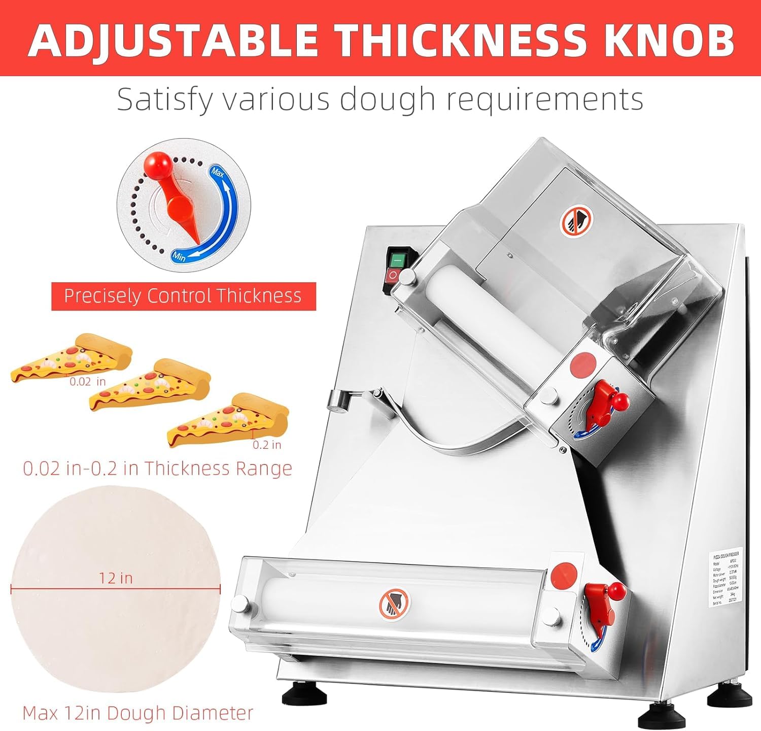 370W Electric Commercial Pizza Dough Roller Machine - 12
