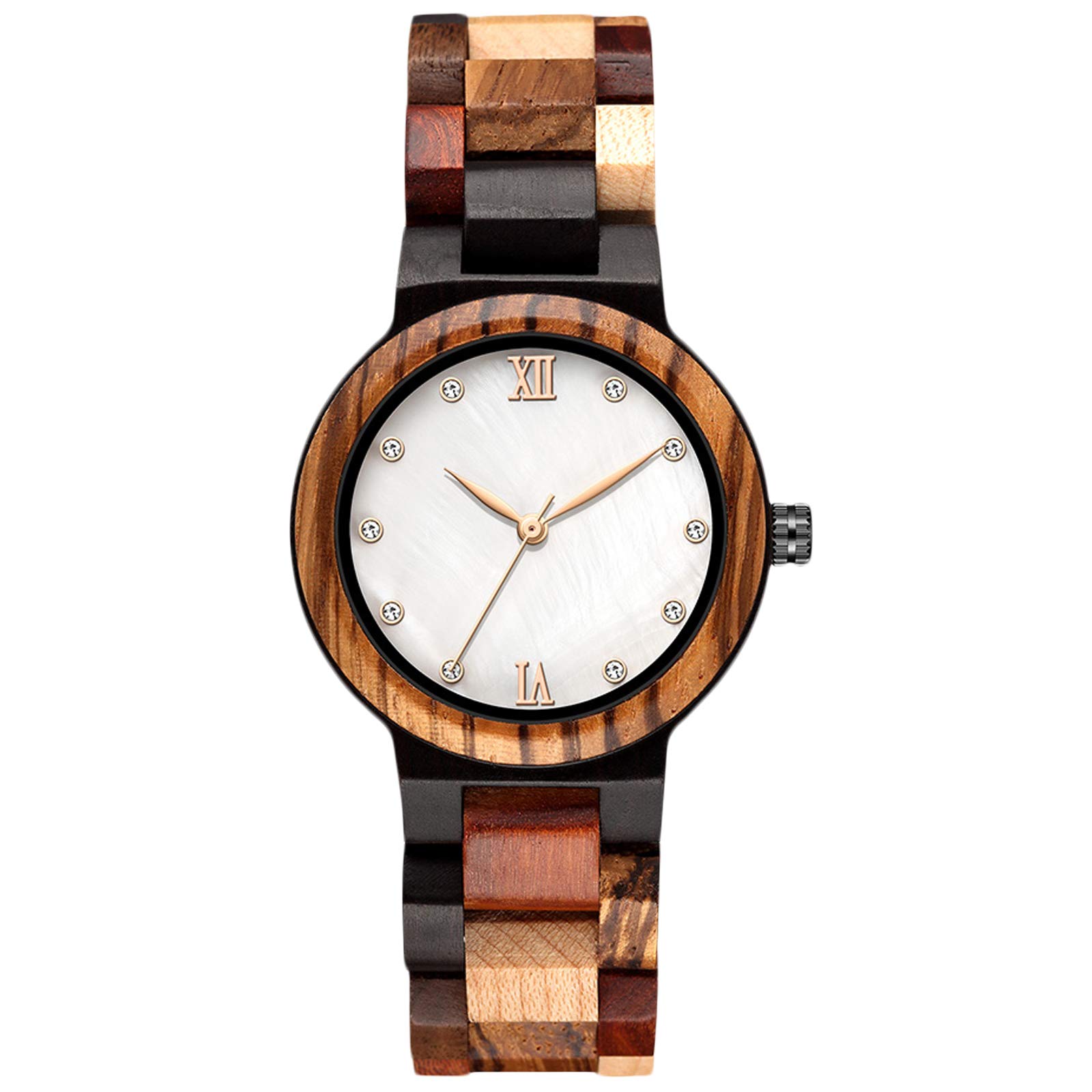 RORIOS Women's Wooden Watches - Natural Wood Casual Wristwatch with Rhinestone Accents for Ladies | Perfect for Everyday Wear, Office & Outdoor Activities
