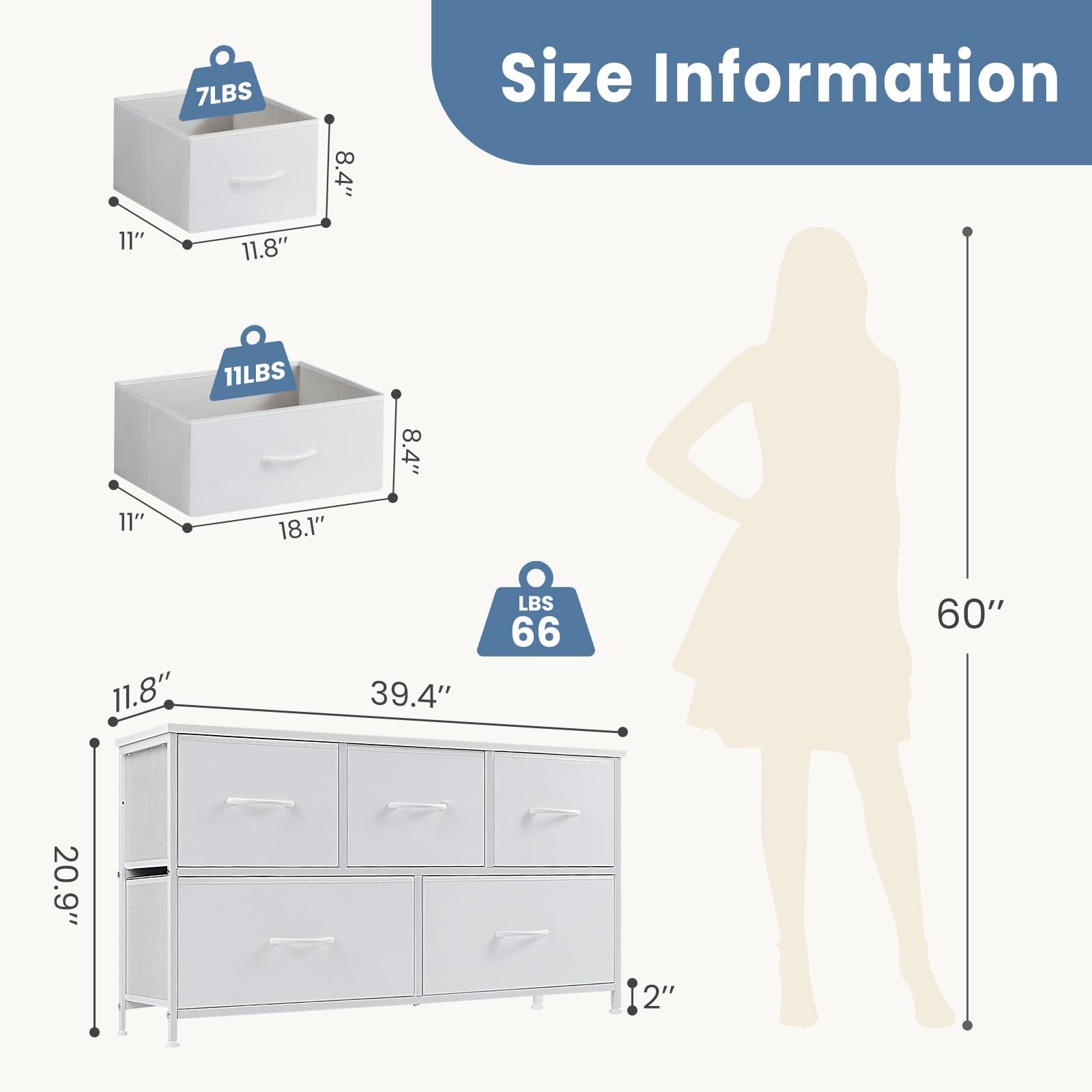 DUMOS 5-Drawer Dresser for Bedroom - Wooden Top Storage Organizer with Fabric Bins & Metal Frame - Nursery, Living Room, Kids Room, Closet Furniture - Perfect for Home Organization & TV Stand (Brown)